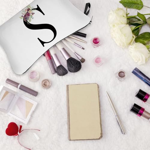 Personalized Alphabet Flower Print Cosmetic Bag,Waterproof Cosmetic Bag,Travel Makeup Bag,Printed Storage Bag,Bride Bridesmaid Cosmetic Pouch Gifts for Women Girls,Mum,Sisters - Image 3
