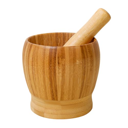feyiubmen 6,5 x 9 cm - Petit mortier avec pilon - Mortier manuel en bois - Bol de ponçage manuel - Mini broyeur ménager pour l'ail, les épices et les herbes...