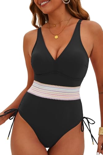 CheChury Traje de baño de Una Pieza Tallas Grandes Bañadores Cintura Alta Barriga Push Up Monokini Deportivo Control del Vientre Trajes de Una Pieza Cuello en V Bañador Reductor Mujer Ropa de Playa
