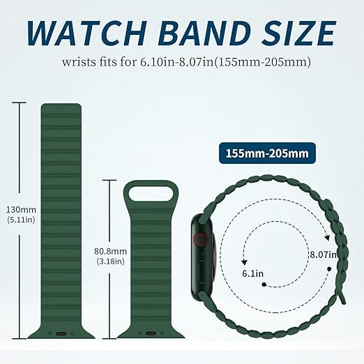Image of Silicone Magnetic Band Compatible with Apple Watch 38mm 40mm 41mm 42mm 44mm 45mm 49mm, for Series Ultra 9 8 7 SE 6 5 4 3 2 1 Women Men |Watch Not Included (Green, 38mm /40mm /41mm)