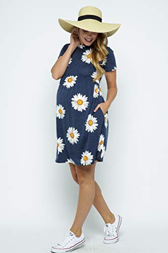 Laclef Women's Maternity Casual Mini Dress Navy White Flower, Medium #TOP7