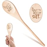 EYEOO Bout to Stir Up Some Shit Funny Wooden Spoons Christmas Gift Large Funny Spoon Laser Engraved Gifts Personalized Home Kitchen Long Handle Spoons for Cooking Tools Wooden Non-Stick Surface Spoon