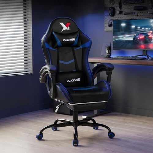 Image of Ergonomic Gaming Chair for Adults, Reclining Computer Office Desk Chair with Footrest, Pocket Spring Cushion,Linkage Armrests, Lumbar Support & Headrest, Heavy-Duty Enlarged Metal Base,Blue