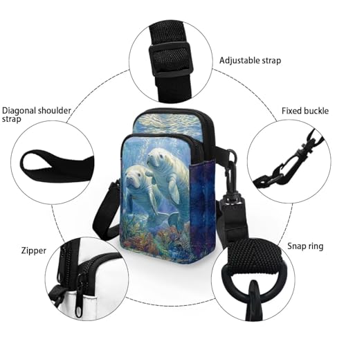 WELLFLYHOM Bolsa tiracolo pequena para mulheres, bolsa mensageiro, mini bolsa de ombro, Peixes-boi,
