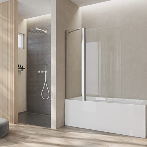 Heilmetz Mampara de bañera 100 x 140 cm,1 persiana fija+1 persiana pivotante,Mampara bañera giratoria 180°, Cristal de seguridad 6mm, Mamparas de bañera nano-revestida doble cara