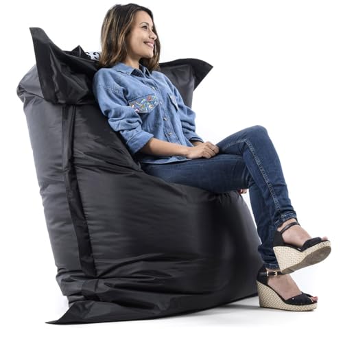 LIVEDECO - Pouf Géant Noir BiG52 Classic 170x130 cm - Déhoussable, Intérieur/Extérieur, Rempli...