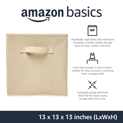 Amazon Basics Collapsible Fabric Storage Cube Bins Organizer with Handles for Organization and Organizing Solution, 13"x13"x13", Beige, 6-Pack view 2