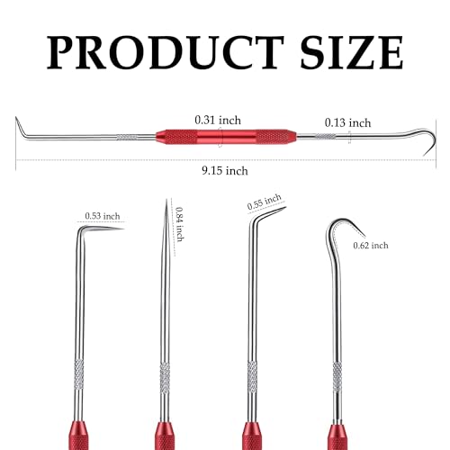 Image of 2PCS CarbonSteel Hook Tool and Pick Set,Double End Pick and Hook Set Auxiliary Dismantling Fittings,Universal O Ring Pick Set and Hook Tool Car Accessories Fit for Most Cars (Red)
