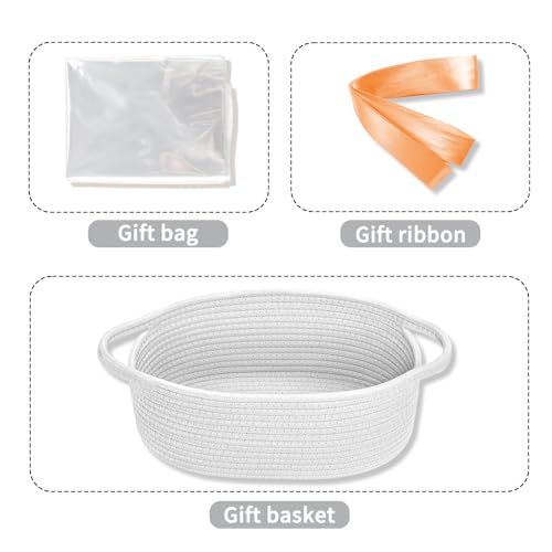 Image of Gift Basket with Gift Bag & Ribbon- Small Woven Baskets for Gifts Empty, Rope Easter Basket with Handle Decorative Storage for Baby Showers, Toys & More, 12 inchX 8 inch X 5 inch