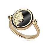 Gemondo Wende-Ring Löwe mit Sternzeichen aus 18 Karat vergoldetem Silber, Größe M, Edelstein, Onyx, Edelstein, Onyx