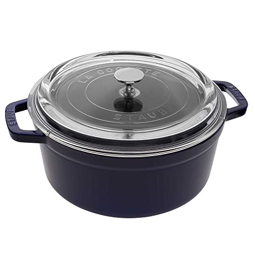 Image of Staub Cast Iron 4-qt Round Cocotte with Glass Lid - Dark Blue