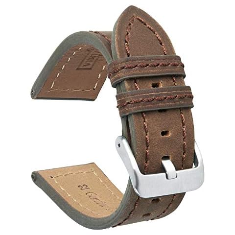 VintageTime Watch Straps - Smooth Suede Finish Thick Genuine Calf Leather Bracelet | Stainless Steel Buckle | Choice of Width & Colours | 20mm, 22mm or 24mm Bands (24mm, Dark Brown) Cover