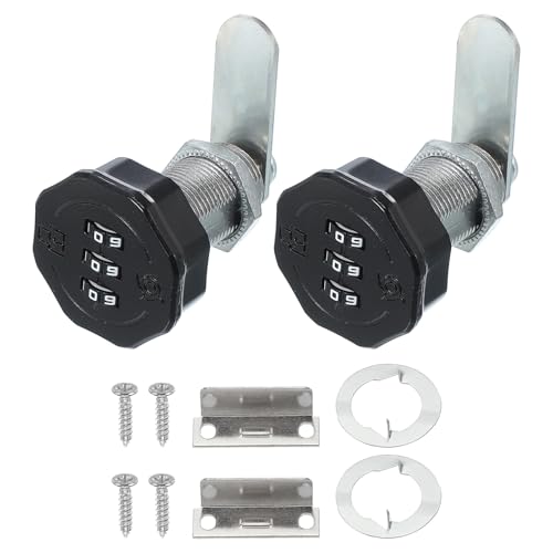PATIKIL Combination Cam Lock 2 Pcs Zinc Alloy Keyless 3-Digit Password File Cabinet Lock 1-3/16" Cylinder Chrome Finish Security Lock with Screw for Drawer Cupboard Black