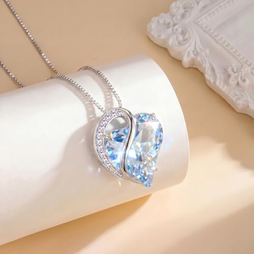 Elegant Silver-Tone Light Blue Crystal Heart Pendant Necklace for Women, Graceful Curved Design with Sparkling Accent Stones,20Inch Link Chain Jewelry – Gift for Her, Wife, Girlfriend, Mom (Valentine’s Day, Birthday) — view 3