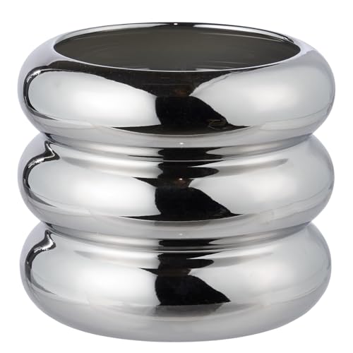 BUTLERS Blumentopf Hoop Steingut Silber Ø 15cm | Übertopf für Kräuter & Pflanzen, Pflanzentopf für innen, Blumenübertopf für Balkon | Dekoration Fensterbank Deko Wohnzimmer
