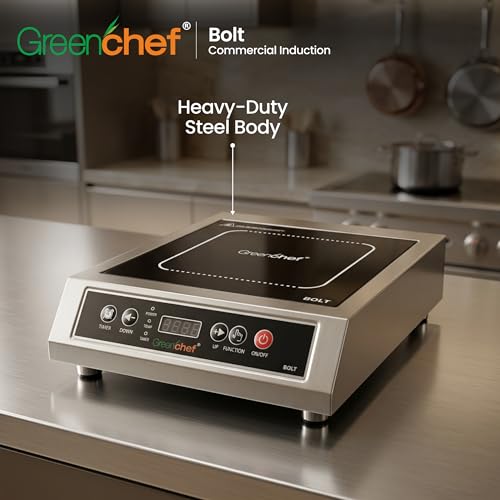 Image of Greenchef Bolt Commercial Induction Cooktop | Heavy-Duty Induction Stove | High Power | Digital Temperature & Power Control | Energy Efficient | Precision Time control | 3500 Watt Power