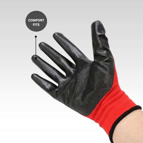 Image of Multipurpose Nylon Anti Cut PU Nitrile Coating Work Safety Gloves Black-Red Pair 1