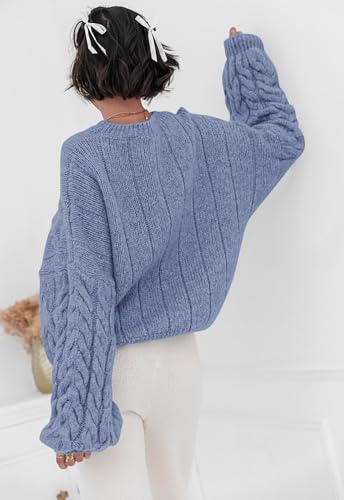Image of PRETTYGARDEN Womens Sweaters Spring 2026 Cable Knit Long Sleeve Crewneck Oversized Sweater Chunky Pullover Loose Outfits
