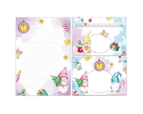 Briefpapier-Set für Weihnachten Tomte rosa Blöcke Umschläge Kindermotiv für Mädchen Jungen Weihnachtsbriefpapier Weihnachtspapier Brief an Weihnachtsmann (Block A5 mit 25 Blätter + 15 Umschläge)