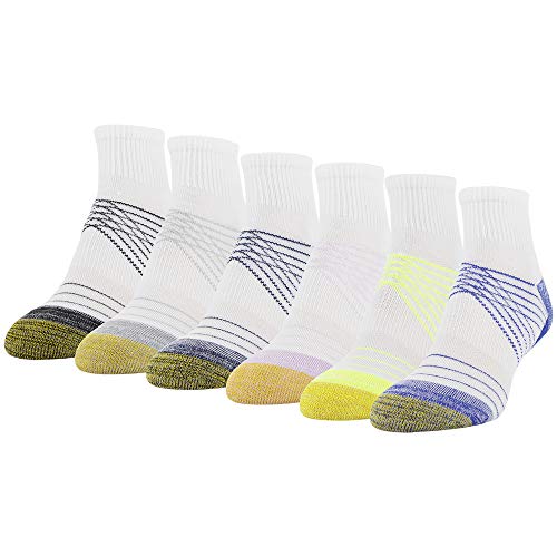 Gold Toe Women's Half Cushion Sport Quarter Socks with Mesh, 6 Pairs, Peacoat, Yellow, Orchid, White/Black, Blue, Cinder, Shoe Size: 6-9