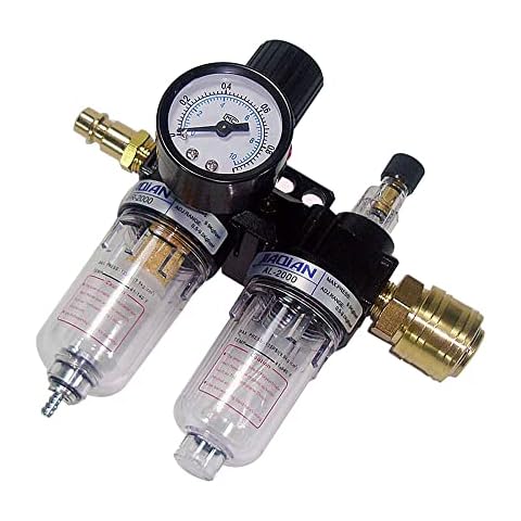 Ruolin Druckminderer Druckluft Wasserabscheider Druckluft, 1/4" Filter Wasserabscheider Ölabscheider, Druckregler Pneumatische mit Manometer, Pneumatischer Wasserabscheider Cover