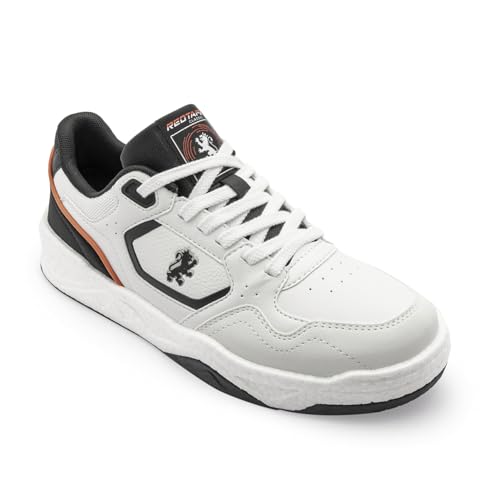 Image of Red Tape Men's Sneakers White Black Pu Mesh Round Toe Lace-Up