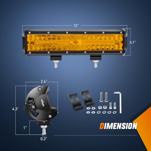 Image of Nilight Led Light Bar 12 Inch Amber 300W Spot Flood Combo Waterproof Triple Rows Off Road Fog Light with 5Pin Rocker Switch Wiring Harness Kit-1 Lead