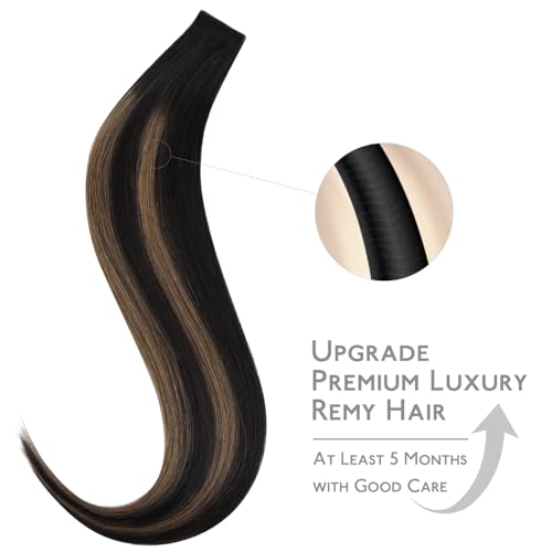 Image of WENNALIFE Invisi Edge Tape in Hair Extensions Human Hair | 14 Inch 50g 20pcs Balayage Natural Black to Chestnut Brown Invisi Remy Hair tensions Seamless Injected Tape Ins Straight E