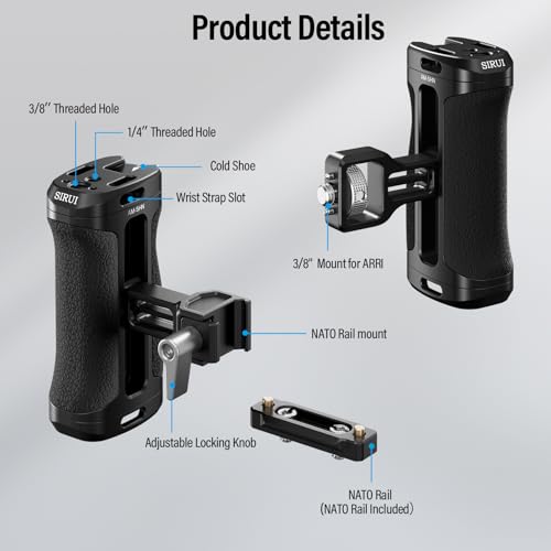 Image of SIRUI AM-SHN Camera Cage Side Handle, ARRI NATO Mount, Cold Shoe
