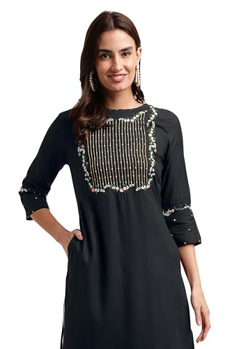Image of MIRCHI FASHION Women's Straight Fit Rayon Sequins Embroidered and Polka Dots Printed Kurti Only