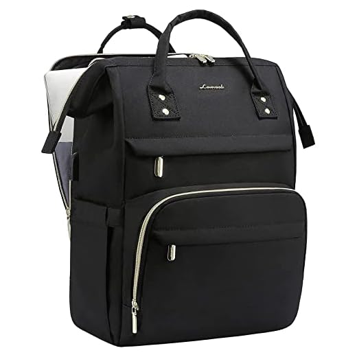 LOVEVOOK Rucksack Damen, wasserdichte Laptoprucksack 15,6 Zoll Schwarz mit Laptopfach, Groß Schulrucksack Tasche mit USB Ladeanschluss, für Schule Arbeit Uni Studenten Lehrer Business Büro
