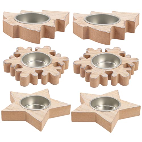 jojofuny 6 Stück Teelichthalter Weihnachten Holz Stern Schneeflocke...
