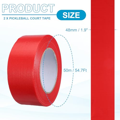 Image of PATIKIL Pickleball Court Tape 2 in x 55 Yard (164 Ft), 2 Pack Waterproof Outdoor Court Line Tape Floor Marking Tool Matte for Gym Driveway Backyard, Red