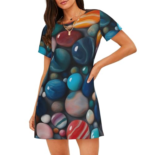 Chemise de nuit légère imprimé marbre vêtement de nuit fluide manches courtes femme