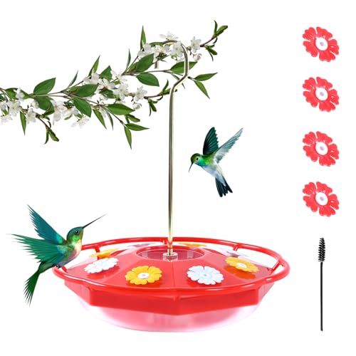 Hummingbird Feeders for Outdoors 12 OZ Bee Proof Plastic Humming Bird Feeder 8 Feeder Ports,with Perch with Ant Moat,Easy to Clean with Cleaning Brushes Red