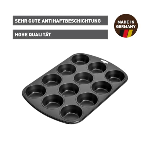 Foto von Original Kaiser Inspiration Muffinform Blech für 12 Muffins, Muffin Backblech 38 x 27 cm, antihaftbeschichtet, Standardgröße, Cupcake Formen, schwarz