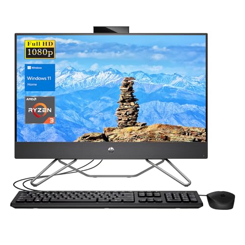 HP Essential 205 G8 All in One Desktop, 23.8" FHD Screen, AMD Ryzen 3 5300U, 8GB RAM, 512B PCIe SSD, Webcam, Wired KB & Mouse, HDMI, RJ-45, Wi-Fi, Windows 11 Home, Grey