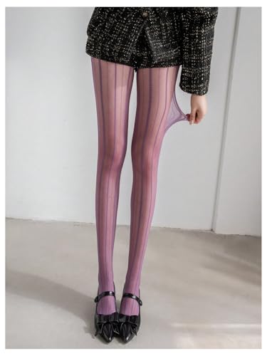 Milumia Women's Striped Pattern Lace Tights Sexy Sheer Mesh Pantyhose Stockings2