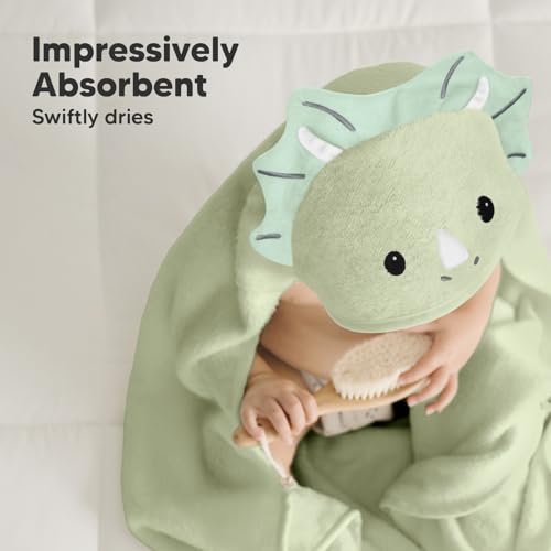 Image of KeaBabies Hooded Baby Towel for Newborn, Baby Towels (Triceratops, 35x35) | Viscose Derived from Bamboo, Large Baby Towels with Hood, Boys, Girls, Toddler, Soft Absorbent Baby Bath Essentials