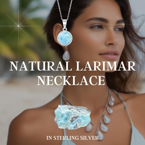 Beaux Bijoux Sterling Silver Blue Larimar Necklace for Women - Natural Jewelry With Beautiful Stones - 18 Inch Round Pendant4