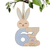 Adornos para árbol de Pascua, decoración de madera con números 67, adornos de conejo de Pascua, para fiestas, hogar, pared, cocina, jardín, patio al aire libre