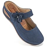 Alicegana Sandalias casuales de verano para mujer, con soporte de arco, plantilla acolchada sin cordones, zapatos de cuña cómodos, Azul oscuro 701, 43 EU
