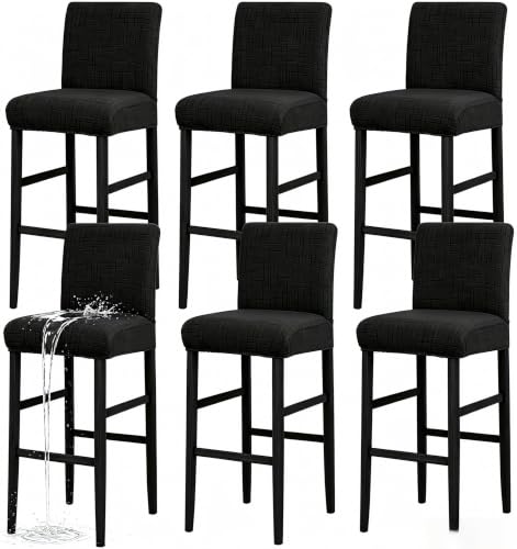 Image of JIUZHEN Black Stretch Velvet Bar Stool Counter Covers Set of 6