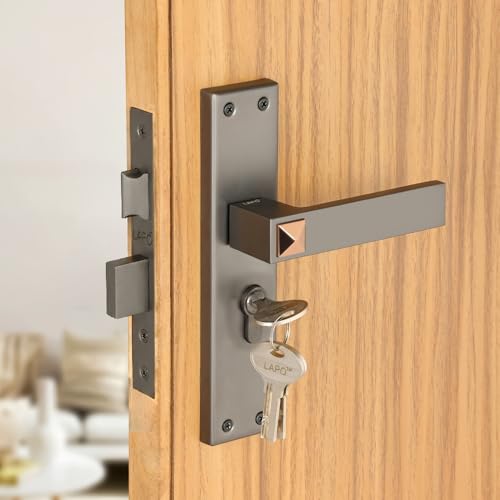 Image of LAPO Mortise Door Lock for Home Main Door & Bedroom with Handle | Heavy-Duty 60mm Cylinder | Left-Right Fit 30-50mm Door Home Office Hotel | 3 Brass Keys | 45x45mm Body | Black Finish | CY-132