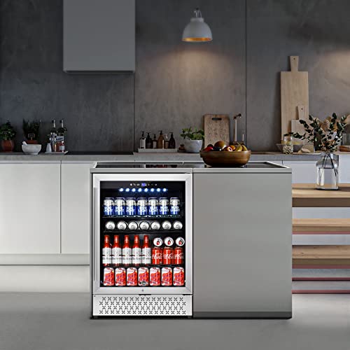 Image of Tylza 24 Inch Beverage Refrigerator, 190 Can Capacity, Glass Door, Advanced Cooling Tech, Ideal for Beer, Soda, or Wine, Quiet Operation