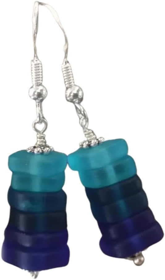 YInahawaii Handmadet Triple "Blue Hawaii" sea glass earrings, (Hawaii Gift Wrapped, Customizable Gift Message)