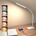 MONGERY LED Desk Lamp Eye-Caring Table Lamps with USB Charging Port,7 Brightness Levels & 5 Color Modes,Touch Control and Memory Function, Flexible Gooseneck Reading Lamp for Home Office, White