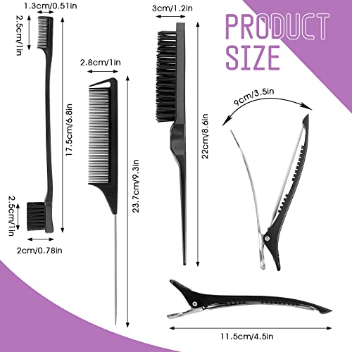 4 Pieces Slick Back Hair Brush Set Teasing Hair Brush Edge Control Brush Bristle Hair Brush Hair Styling Comb Set For Edge & Back Brushing, Combing For Women Kids Hair Stylying (Black) #TOP1