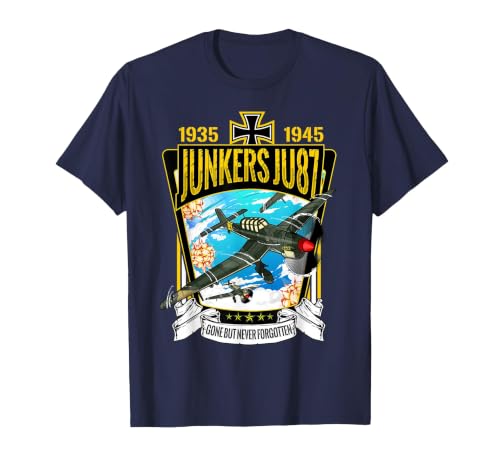 World War 2 German Aircraft Junkers JU-87A Fighter Bomber T-Shirt, Men, Navy Blue, Large