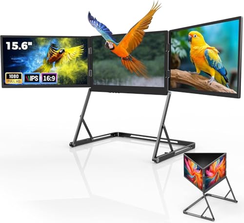 Image of 15.6 inchLaptop Tri-Fold Monitor, 1080p Fhd Portable Laptop Screen Extender, Type-C /HDMI /USB-C -Play Triple Monitor with 360 Rotation Adjustable Viewing Angles Compatible with Windows and Macos